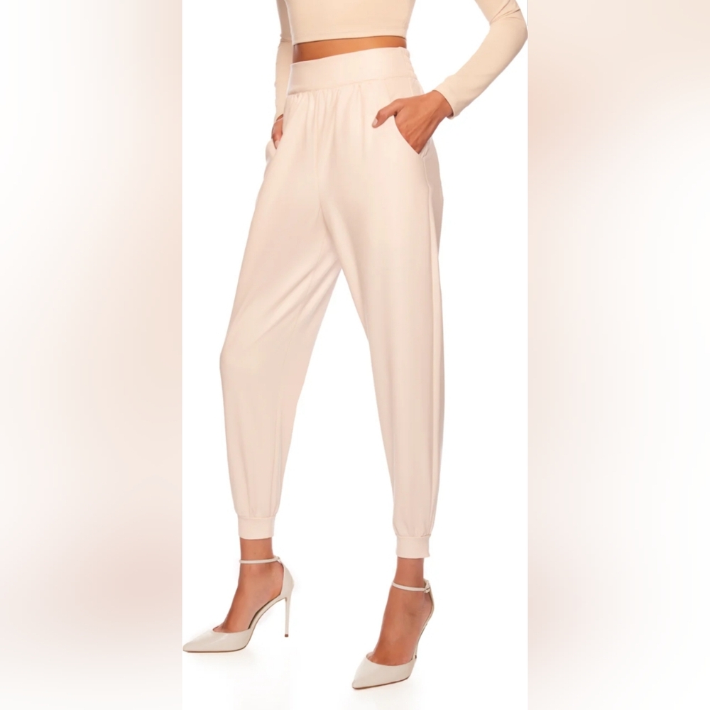 Susana Monaco XL Elegant Cream Women's Vegan Leather Jogger Pants * see dscrptn
